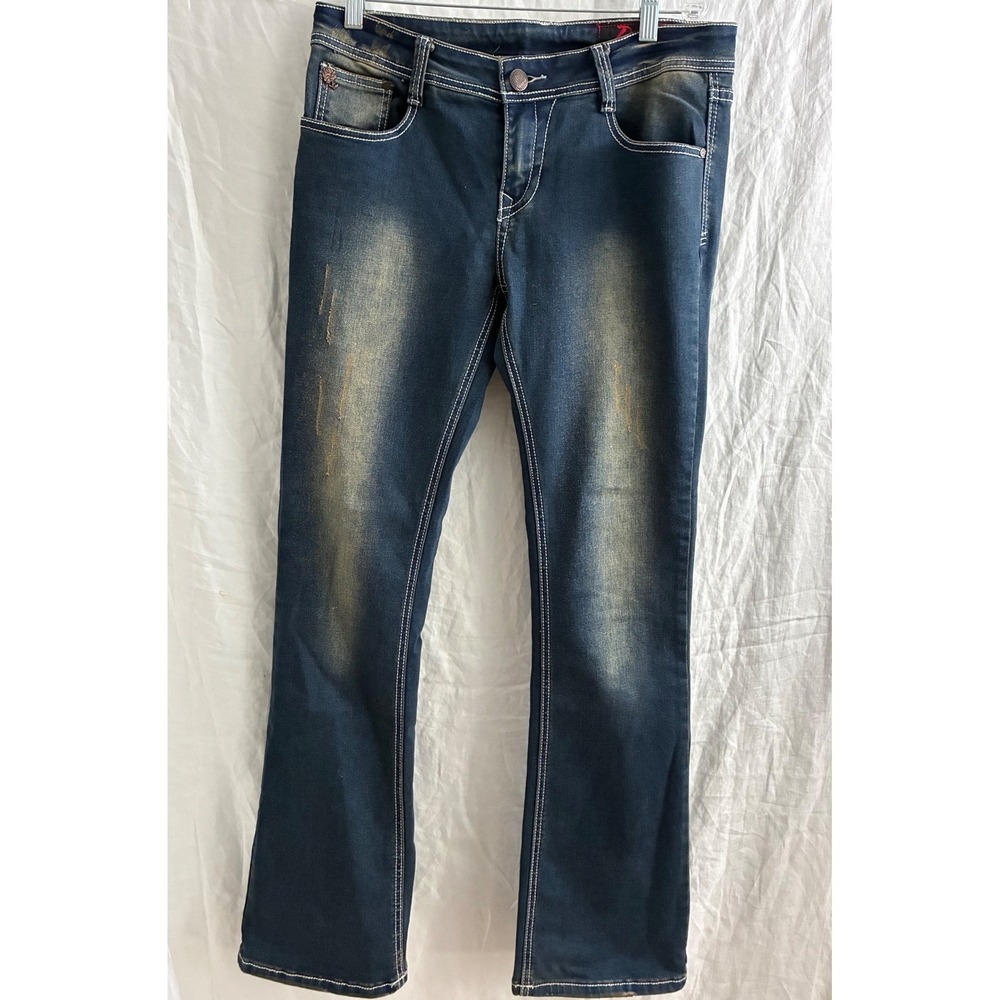 Rose Royce Red Label London Monique Jeans Women 29 Blue Bootcut Fleur-De-Lis Y2K